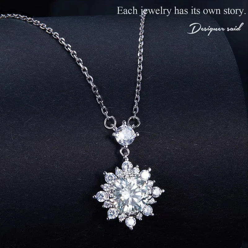 BAMOER Moissanite Halo Necklace for Women, 1 Carat Lab Grown Diamond 925 Sterling Silver Chain Necklace - Brileon