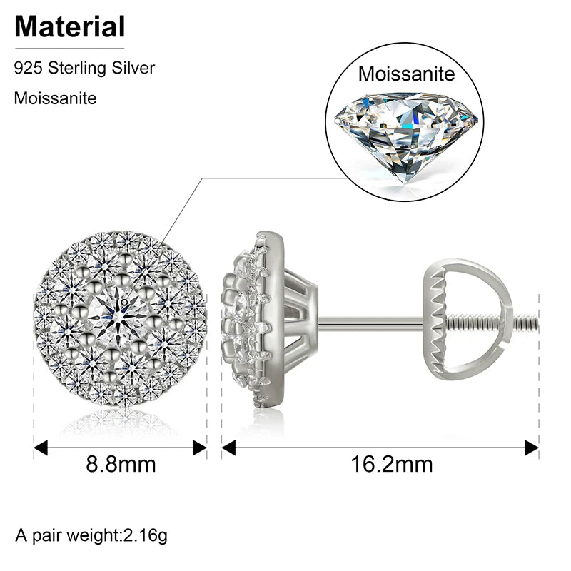 D Color Moissanite Stud Earrings For Women Top Quality 100% 925 Sterling Silver Sparkling Wedding Jewelry Shining Ear Accessory - Brileon