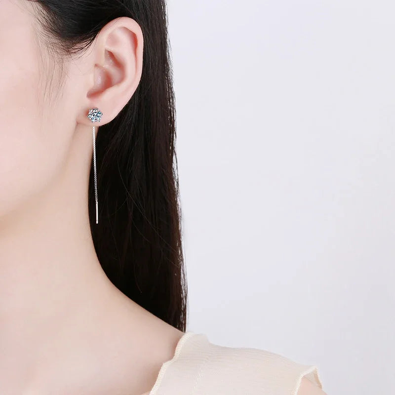 NeeTim 1CT Moissanite Earrings S925 Sterling Silver Plated with White Gold Ear Wire Line Drop Earring Hoop Wedding Fine Jewelry - Brileon