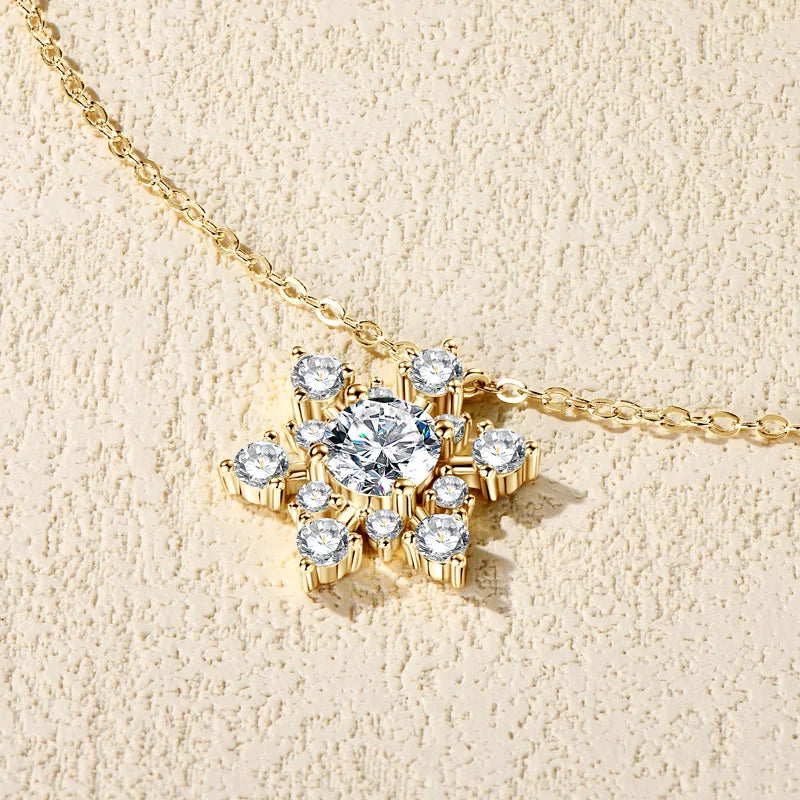 RAPRGOLD Round Cut Moissanite Snowflake Pendant Necklaces for Women Solid 925 Sterling Silver Chains Wedding Jewelry Gift collar - Brileon