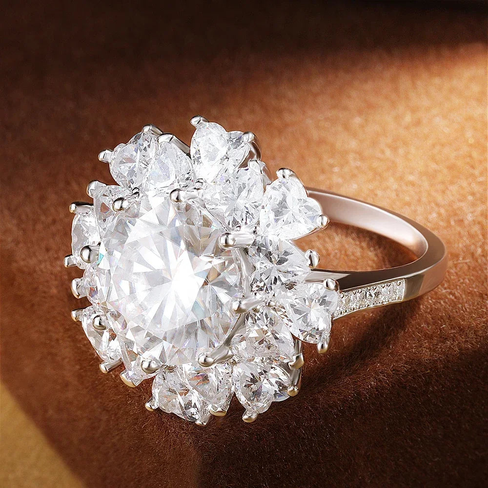 5 Carat D Color Moissanite Ring for Women 925 Sterling Silver Plated 18k White Gold Engagement Wedding Band Sparkling Jewelry - Brileon