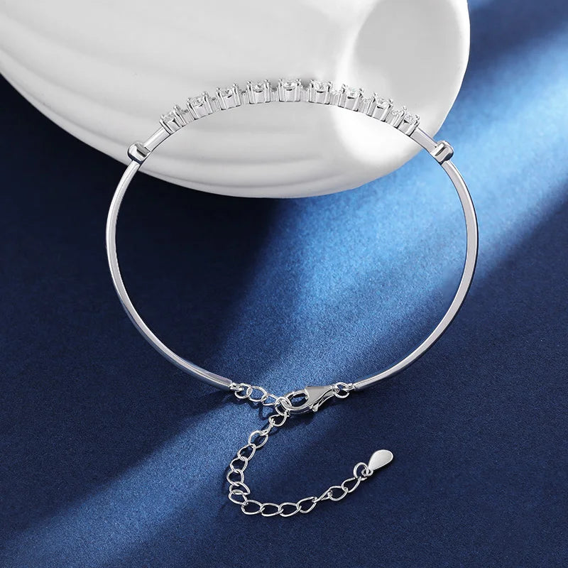 TBCYD 3mm Moissanite Diamond Bracelet Bangle For Women S925 Sterling Silver Luxury Wedding Party Fine Hand Chain Jewelry Gift - Brileon