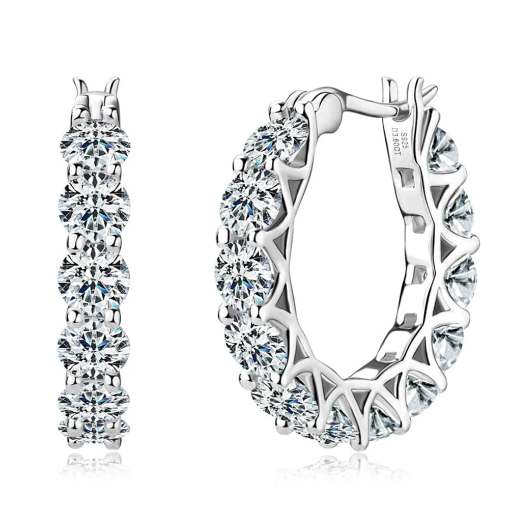 Luxury 4mm Full Moissanite Hoop Earring Original Certified 925 Silver 3.6ct Moissanite Diamond Earring for Women Wedding Jewelry - Brileon