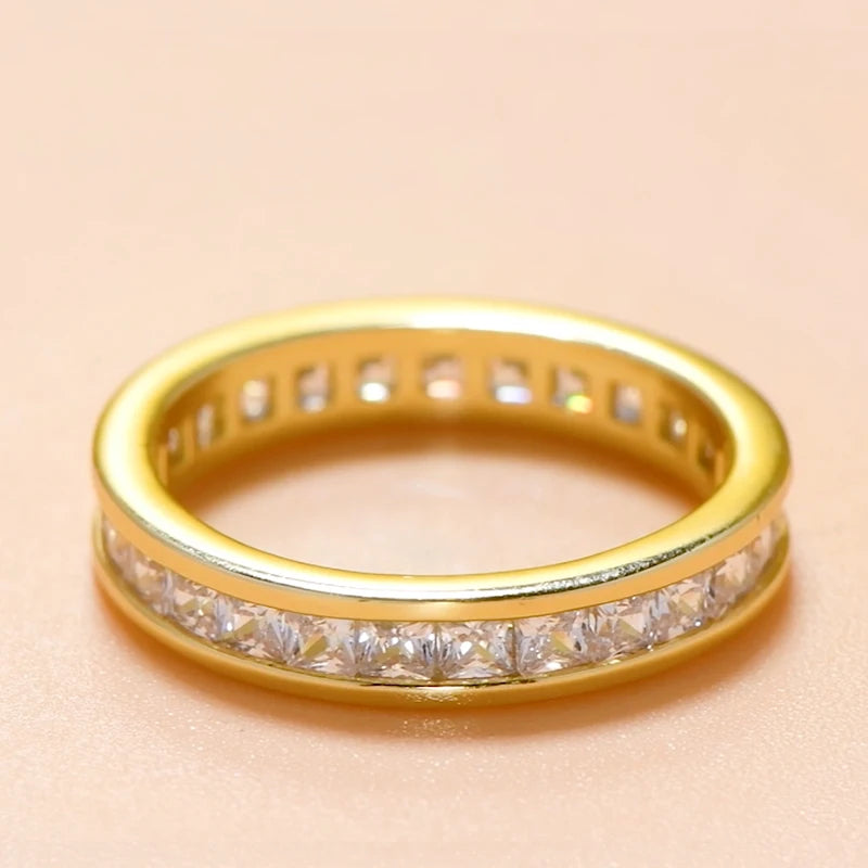 RAPRGOLD 2*2mm Fashion Princess Cut Light Luxury Zircon Ring Dainty 925 Sterling Silver Rings for Men Women Fine Jewelry Gift - Brileon