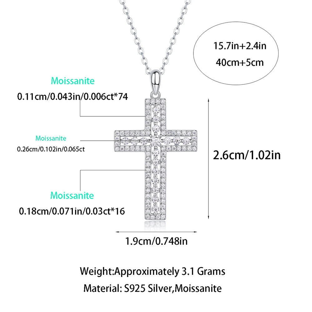 Serenty D Color All Moissanite Cross Necklace For Women S925 Sterling Silver Sparkling Jesus Pendant Necklace Plated 18K Jewelry - Brileon