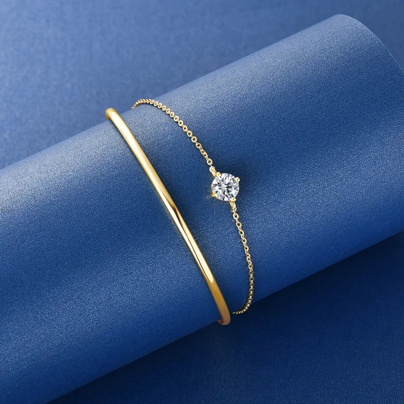 Lnngy 6.5mm Moissanite Bracelet For Women 925 Sterling Silver Double Chain Adjustable Cuff Bracelets Pulsera Wristband Jewelry - Brileon