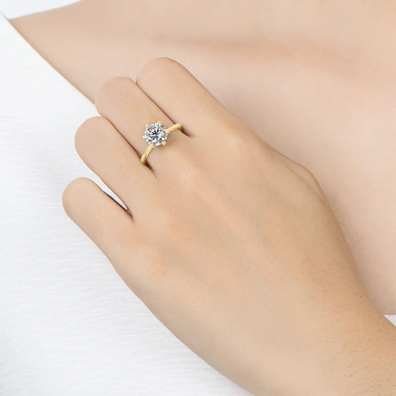 Anziw 0.5-3.0CT Moissanite Solitaire Ring Silver 925 14K Gold Plated Wedding Engagement Band For Women Jewelry with Certificate - Brileon