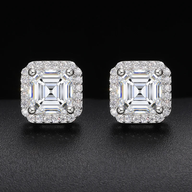 D VVS Ascher Cut Moissanite Square Stud Earrings 925 Sterling Silver High Quality For Women Wedding Jewelry Passed Diamond Test - Brileon