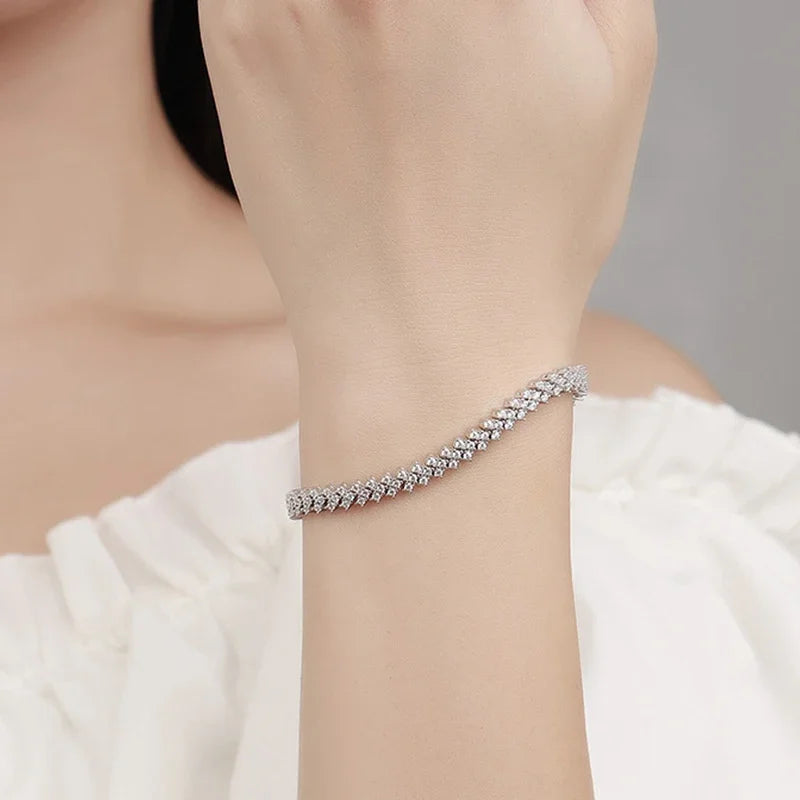NeeTim Moissanite Tennis Bracelet 925 Sterling Silver Full Diamond Bracelets with Gold Plated Fine Jewelry For Women with GRA - Brileon