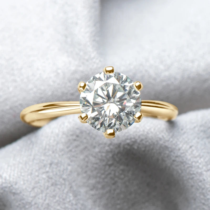 Anziw 0.5-3.0CT Moissanite Solitaire Ring Silver 925 14K Gold Plated Wedding Engagement Band For Women Jewelry with Certificate - Brileon