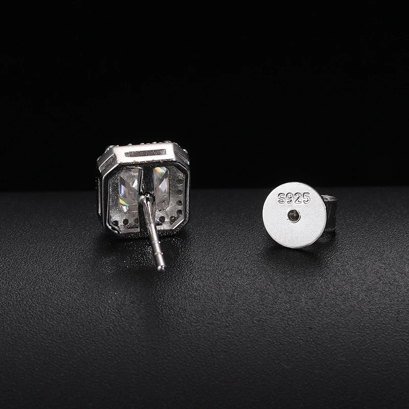 D VVS Ascher Cut Moissanite Square Stud Earrings 925 Sterling Silver High Quality For Women Wedding Jewelry Passed Diamond Test - Brileon