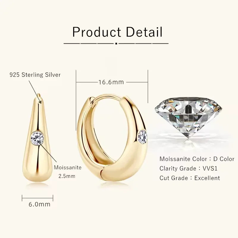 RAPRGOLD Certified 2.5mm Moissanite Retro Hoop Earring for Women S925 Sterling Silver Exquisit Earrings Jewelry Gifts pendientes - Brileon