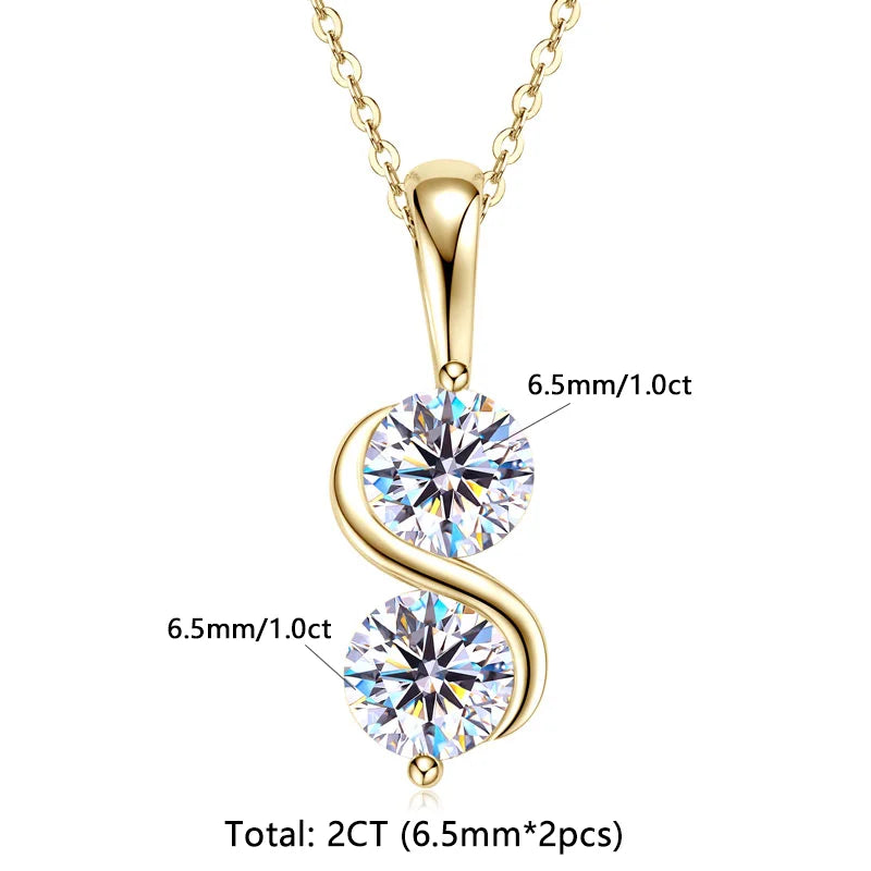 RAPRGOLD GRA Certified Round Cut Moissanite Twisted Pendant Necklaces for Women 925 Sterling Silver Jewelry Chains Wedding Gifts - Brileon