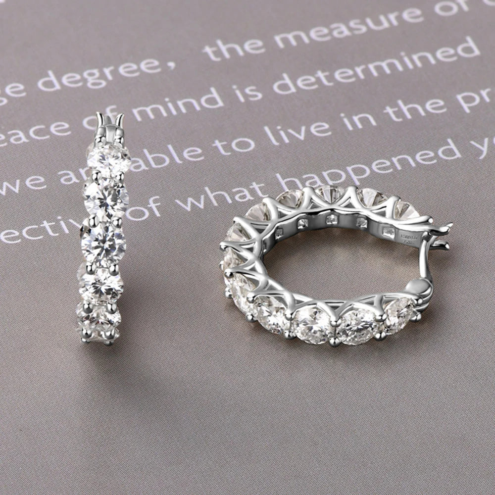 Luxury 4mm Full Moissanite Hoop Earring Original Certified 925 Silver 3.6ct Moissanite Diamond Earring for Women Wedding Jewelry - Brileon