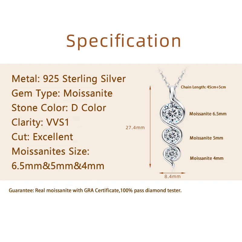 RAPRGOLD GRA Certified Round Cut Moissanite Twisted Pendant Necklaces for Women 925 Sterling Silver Jewelry Chains Wedding Gifts - Brileon