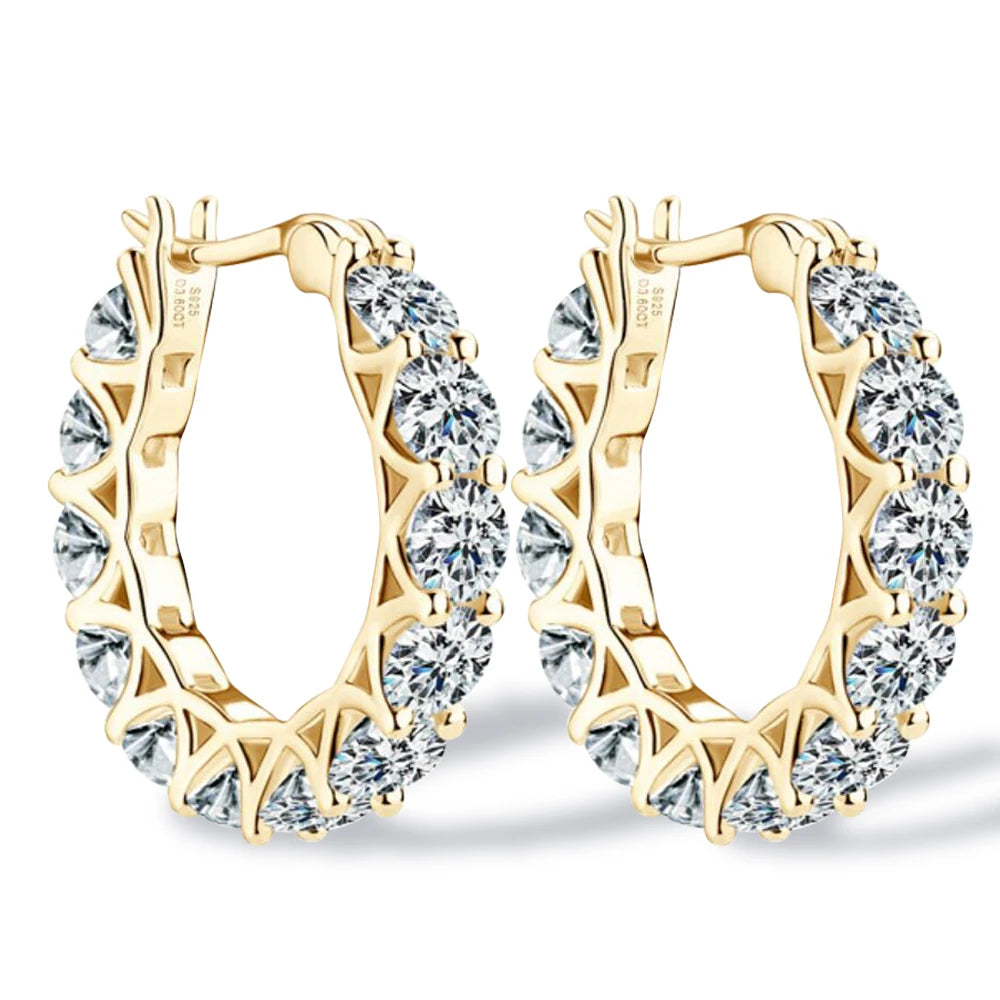Luxury 4mm Full Moissanite Hoop Earring Original Certified 925 Silver 3.6ct Moissanite Diamond Earring for Women Wedding Jewelry - Brileon