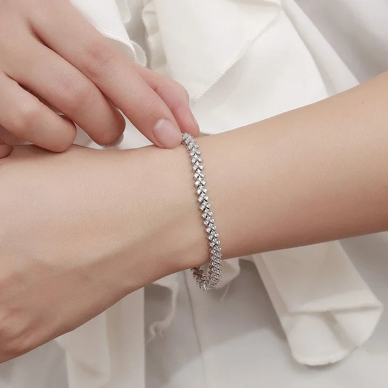 NeeTim Moissanite Tennis Bracelet 925 Sterling Silver Full Diamond Bracelets with Gold Plated Fine Jewelry For Women with GRA - Brileon