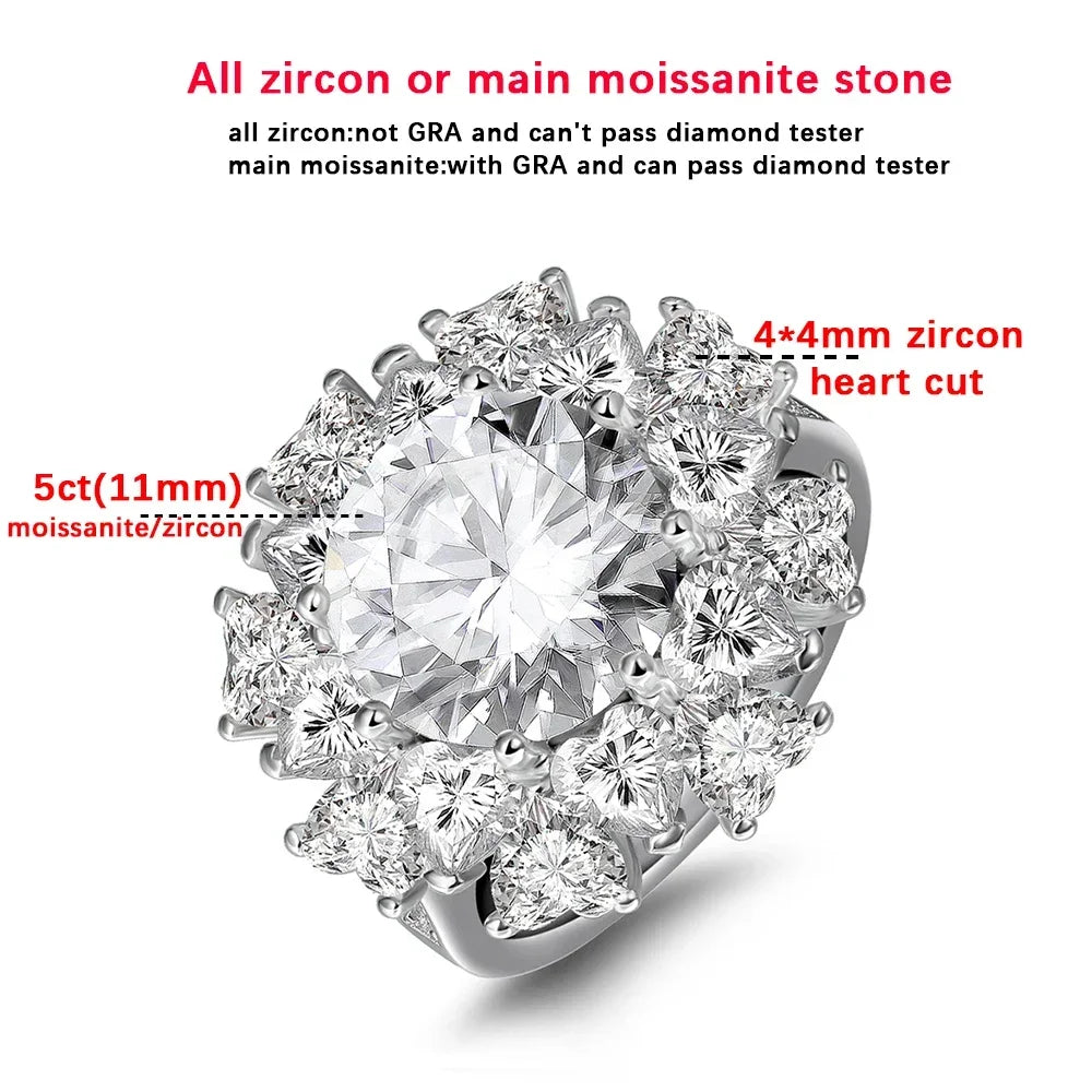 5 Carat D Color Moissanite Ring for Women 925 Sterling Silver Plated 18k White Gold Engagement Wedding Band Sparkling Jewelry - Brileon