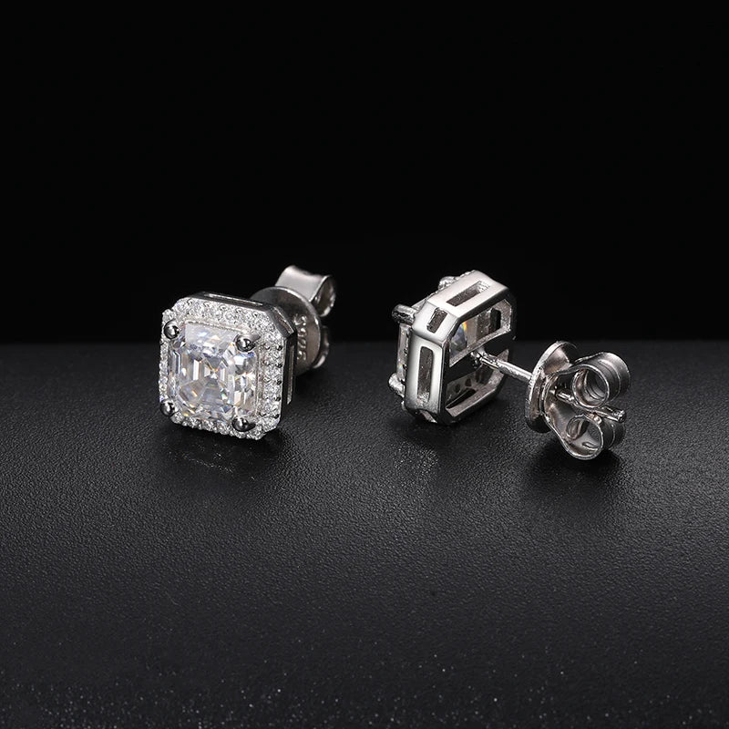 D VVS Ascher Cut Moissanite Square Stud Earrings 925 Sterling Silver High Quality For Women Wedding Jewelry Passed Diamond Test - Brileon