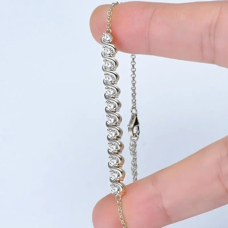RAPRGOLD Full Moissanite Bracelet for Women S925 Sterling Silver Adjustable Bracelets Chain Wedding Party Jewelry Gifts pulseras - Brileon