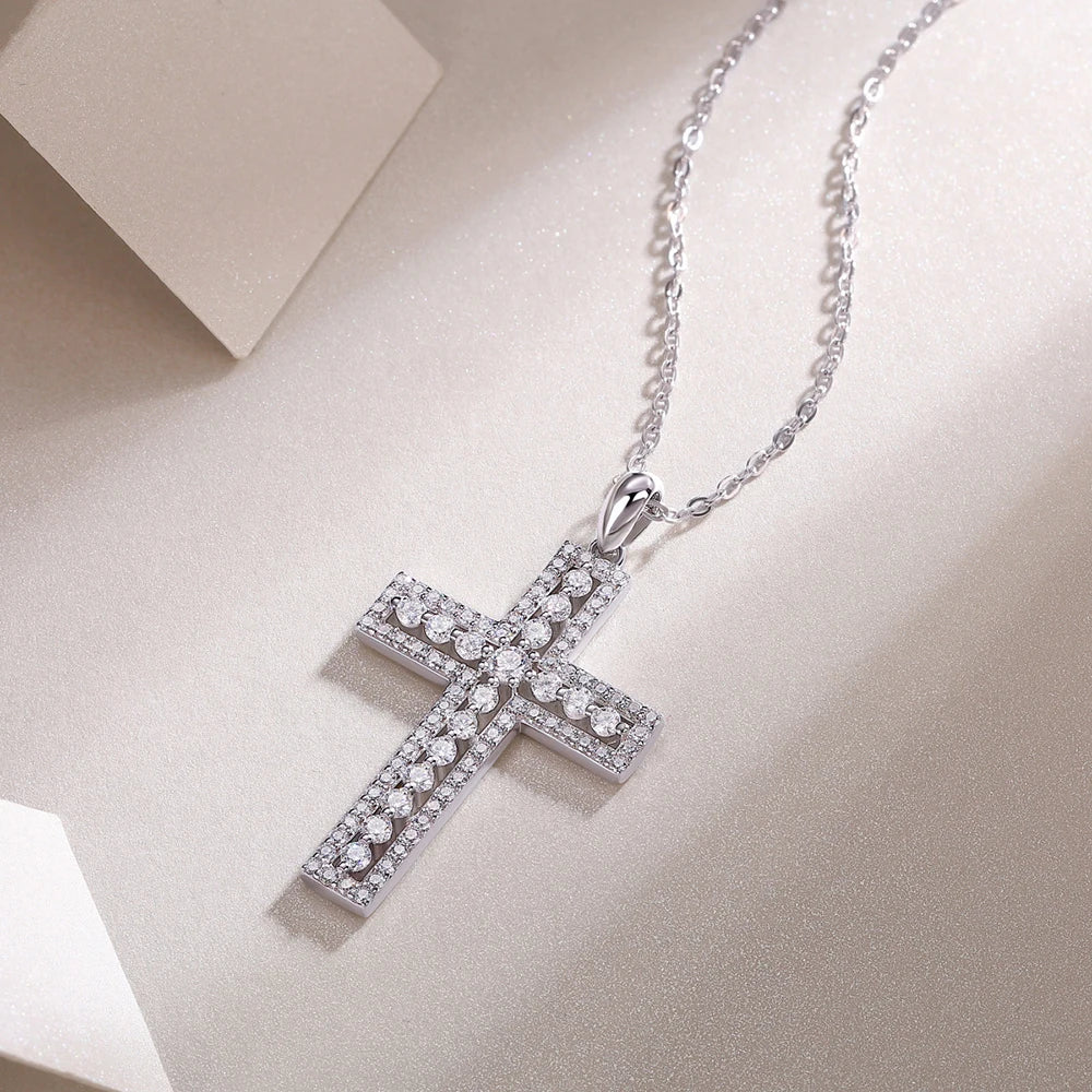 Serenty D Color All Moissanite Cross Necklace For Women S925 Sterling Silver Sparkling Jesus Pendant Necklace Plated 18K Jewelry - Brileon