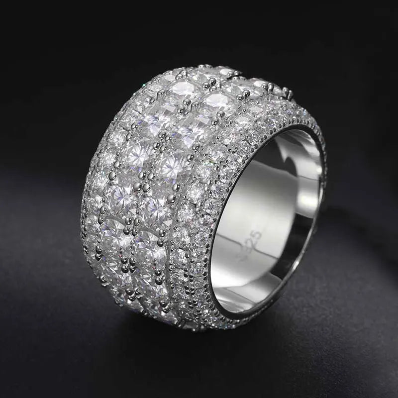 TUHE Unisex 925 Silver Ring Moissanite Stone Iced Out Couple Rings For Women Men Hip Hop Gifts - Brileon