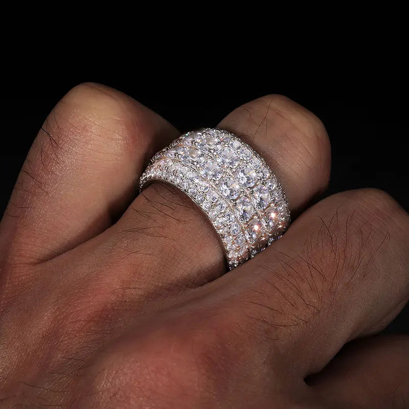 TUHE Unisex 925 Silver Ring Moissanite Stone Iced Out Couple Rings For Women Men Hip Hop Gifts - Brileon