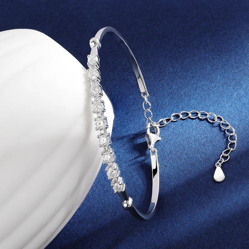 TBCYD 3mm Moissanite Diamond Bracelet Bangle For Women S925 Sterling Silver Luxury Wedding Party Fine Hand Chain Jewelry Gift - Brileon