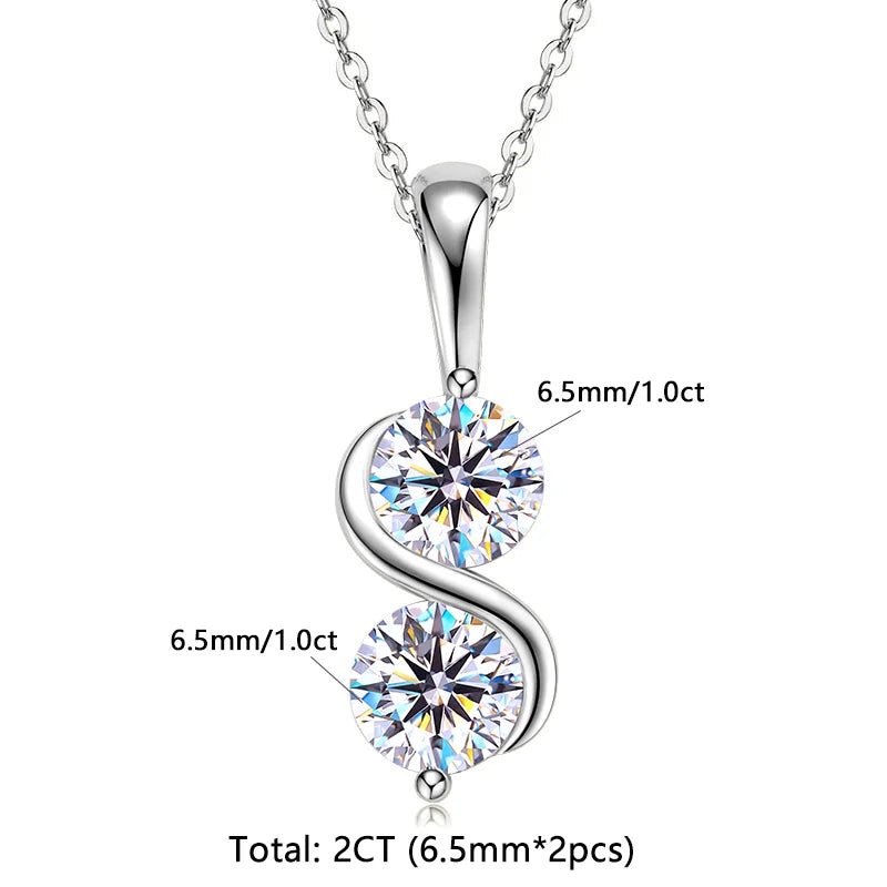 RAPRGOLD GRA Certified Round Cut Moissanite Twisted Pendant Necklaces for Women 925 Sterling Silver Jewelry Chains Wedding Gifts - Brileon