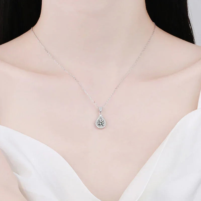 NeeTim 1CT 2CT 5CT Moissanite Pendant For Women 925 Sterling Silver Lab Diamond Plated with White Gold Necklace Wedding Jewelry - Brileon