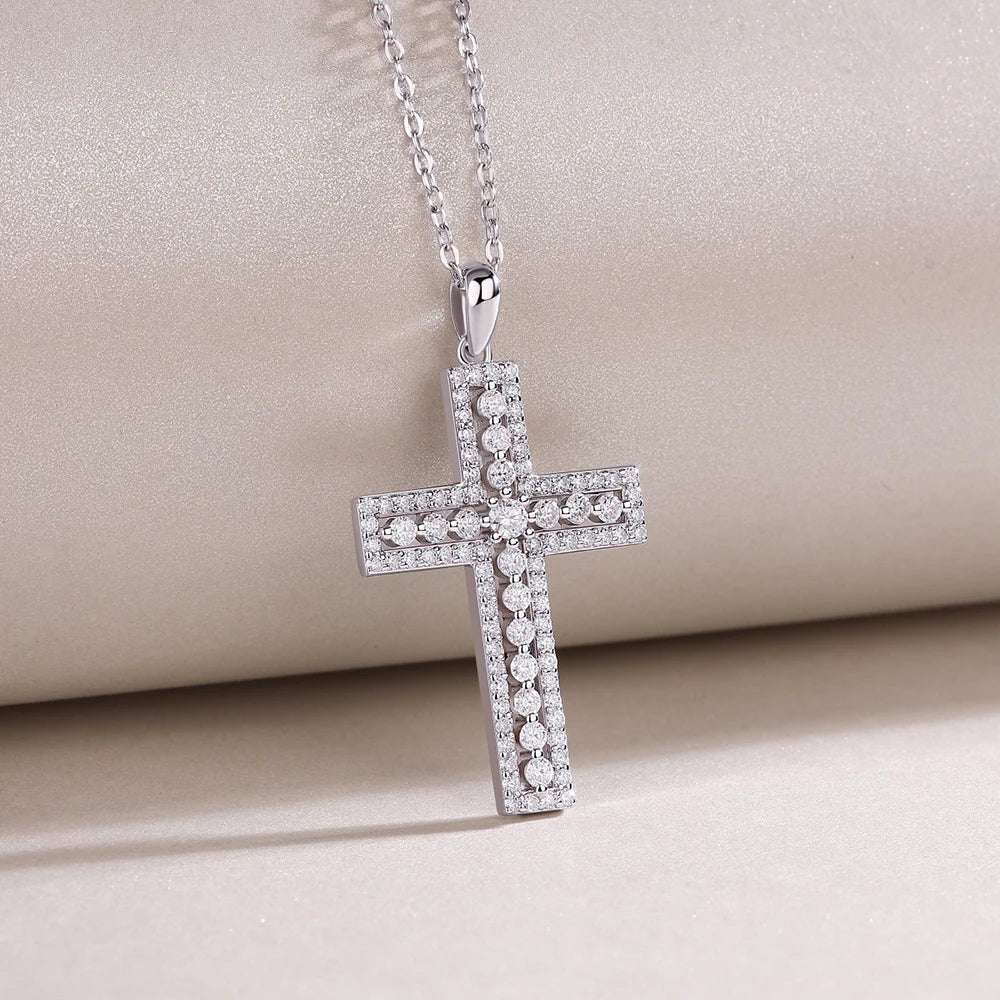Serenty D Color All Moissanite Cross Necklace For Women S925 Sterling Silver Sparkling Jesus Pendant Necklace Plated 18K Jewelry - Brileon