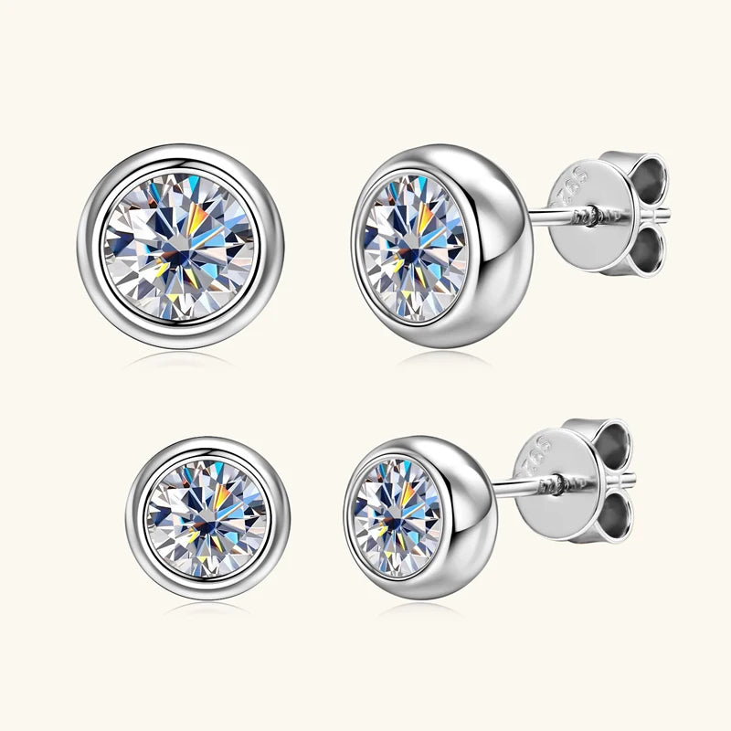 RAPRGOLD Round Moissanite Exquisite Stud Earring for Women S925 Sterling Silver Piercing Earrings Fine Jewelry Gifts Pendientes - Brileon