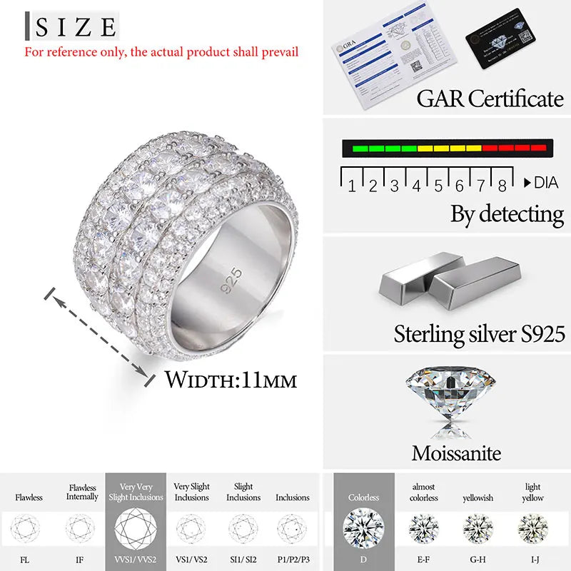 TUHE Unisex 925 Silver Ring Moissanite Stone Iced Out Couple Rings For Women Men Hip Hop Gifts - Brileon