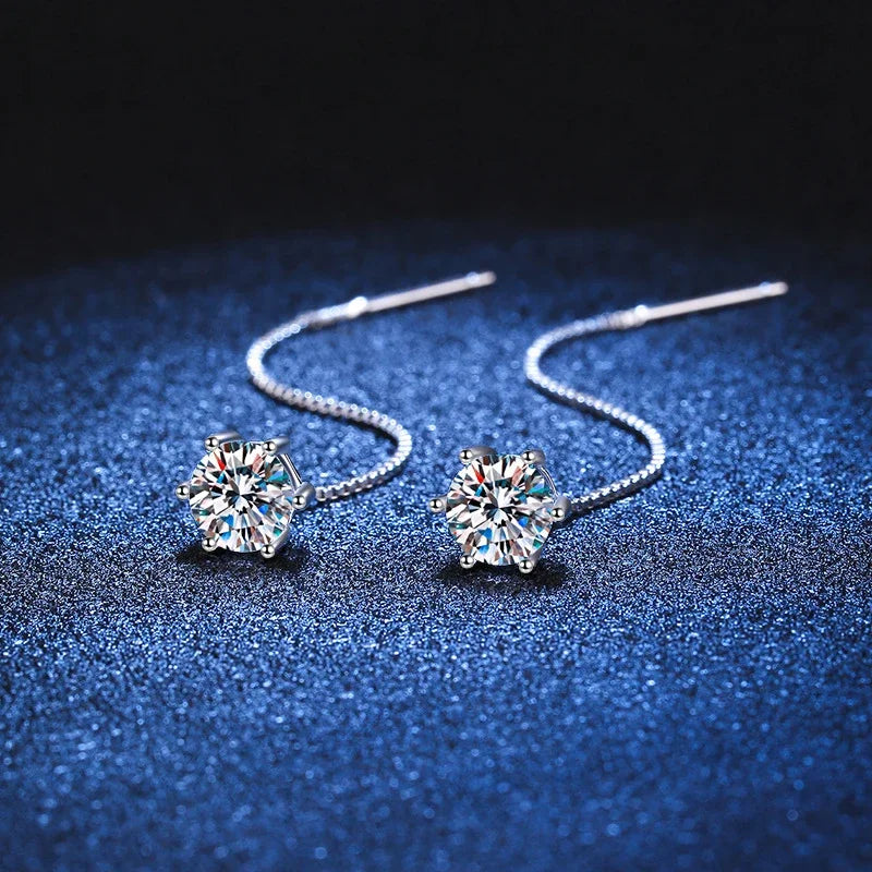 NeeTim 1CT Moissanite Earrings S925 Sterling Silver Plated with White Gold Ear Wire Line Drop Earring Hoop Wedding Fine Jewelry - Brileon