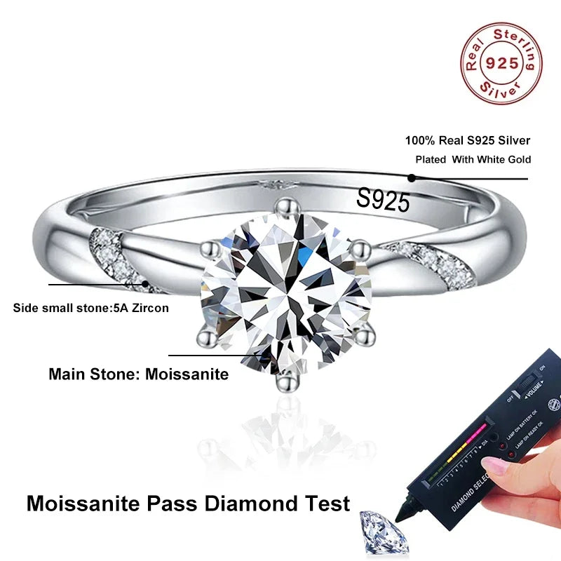 NeeTim 1ct - 3ct Moissanite Ring 925 Sterling Silver with 18K Gold Plated Diamond Engagement Wedding Band Fine Jewelry For Women - Brileon