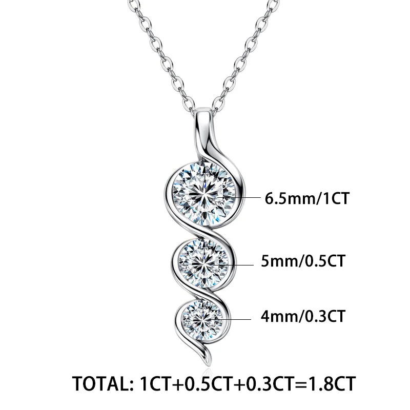 RAPRGOLD GRA Certified Round Cut Moissanite Twisted Pendant Necklaces for Women 925 Sterling Silver Jewelry Chains Wedding Gifts - Brileon