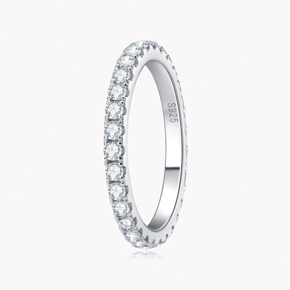 Brileon Eternal Spark Moissanite Eternity Band – 18K White Gold Plated S925 - Brileon