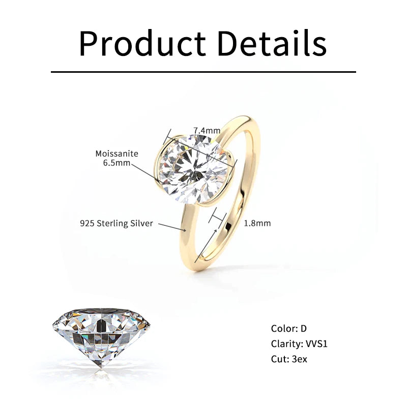 RAPRGOLD 1CT Moissanite Classic Solitaire Wedding Ring 925 Sterling Silver Ladies Engagement Rings for Women Fine Jewelry Gifts - Brileon