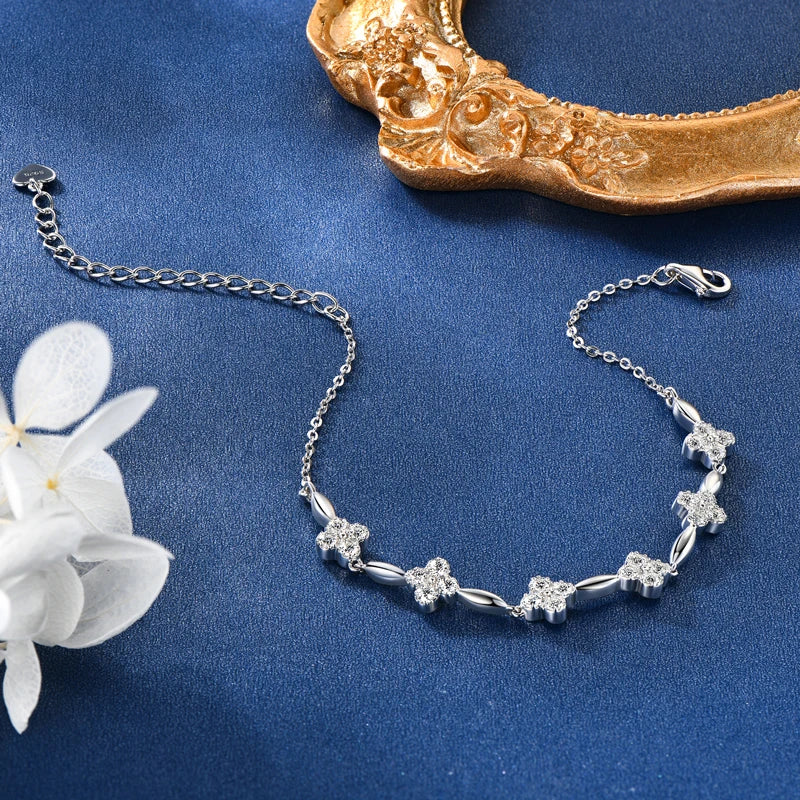 Brileon Bloom 925 Silver Moissanite Flower Bracelet - Brileon