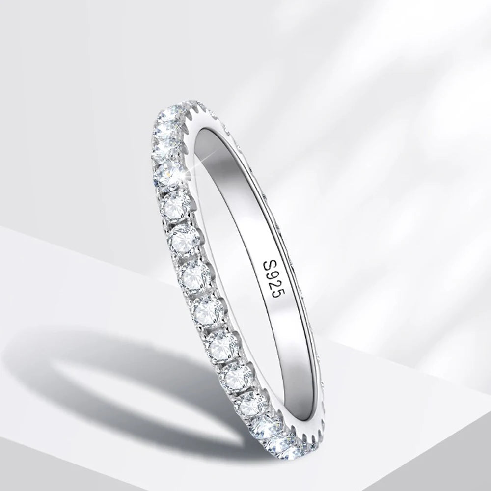 Brileon Eternal Spark Moissanite Eternity Band – 18K White Gold Plated S925 - Brileon