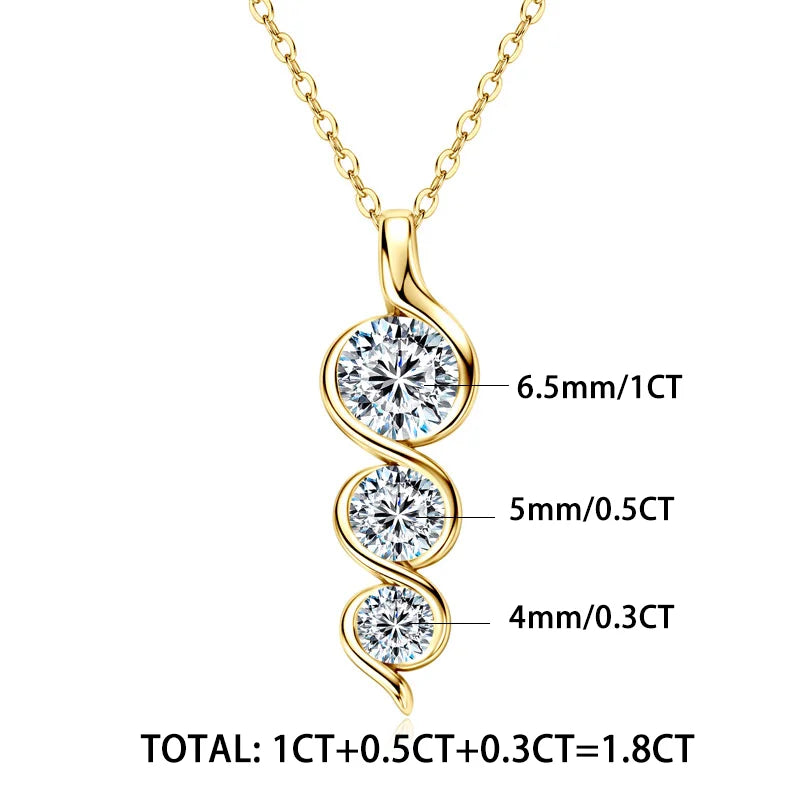 RAPRGOLD GRA Certified Round Cut Moissanite Twisted Pendant Necklaces for Women 925 Sterling Silver Jewelry Chains Wedding Gifts - Brileon