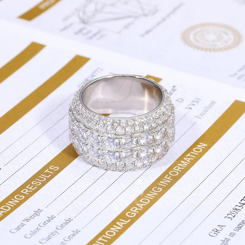 TUHE Unisex 925 Silver Ring Moissanite Stone Iced Out Couple Rings For Women Men Hip Hop Gifts - Brileon