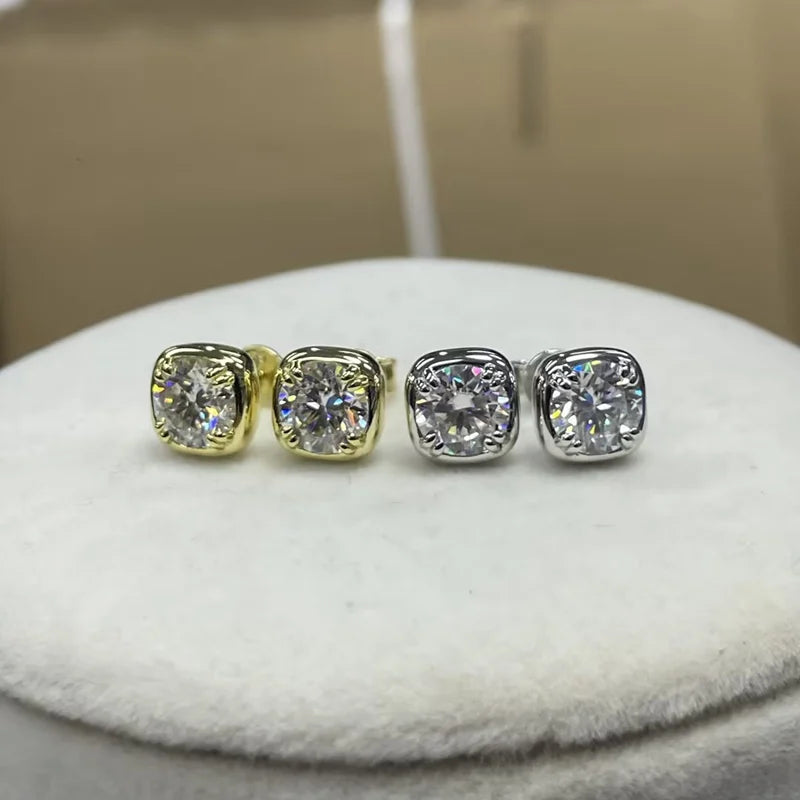 Lnngy Sparkling 6.5MM 1CT Moissanite Earrings For Women Certified 925 Sterling Silver Square Shape Stud Earring 2024 New Jewelry - Brileon