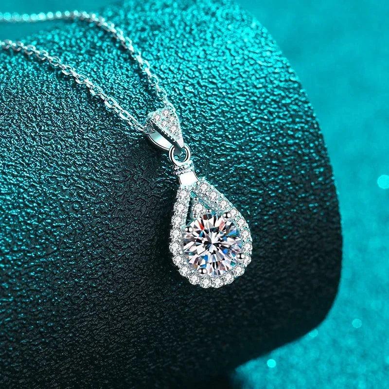 NeeTim 1CT 2CT 5CT Moissanite Pendant For Women 925 Sterling Silver Lab Diamond Plated with White Gold Necklace Wedding Jewelry - Brileon
