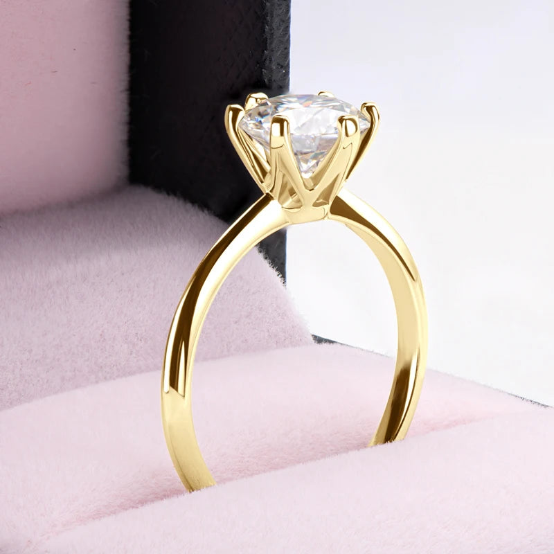 Anziw 0.5-3.0CT Moissanite Solitaire Ring Silver 925 14K Gold Plated Wedding Engagement Band For Women Jewelry with Certificate - Brileon