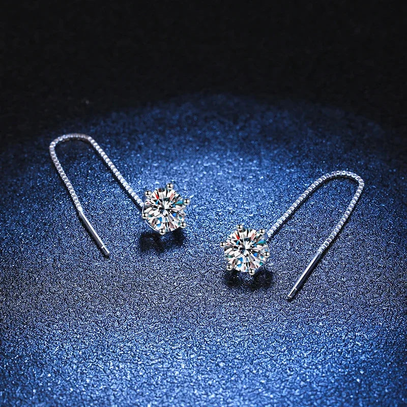 NeeTim 1CT Moissanite Earrings S925 Sterling Silver Plated with White Gold Ear Wire Line Drop Earring Hoop Wedding Fine Jewelry - Brileon