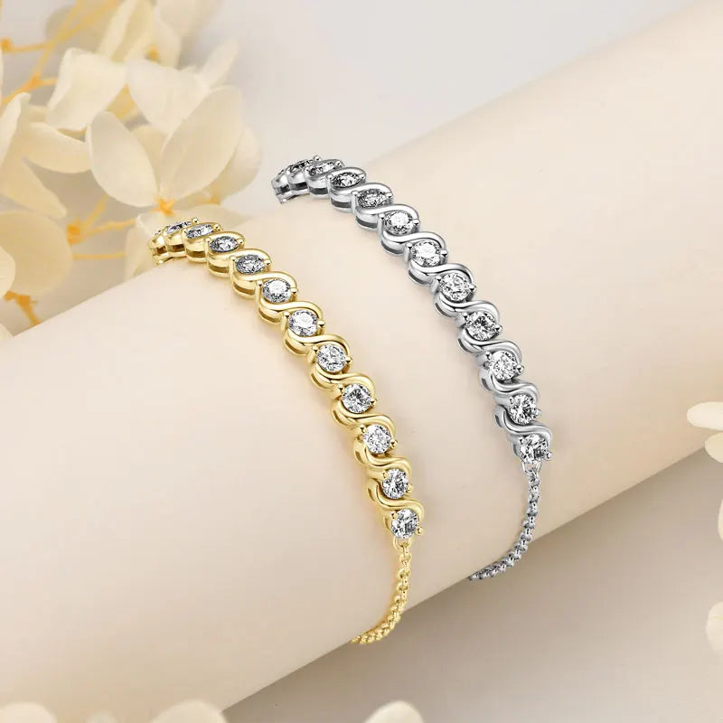 RAPRGOLD Full Moissanite Bracelet for Women S925 Sterling Silver Adjustable Bracelets Chain Wedding Party Jewelry Gifts pulseras - Brileon
