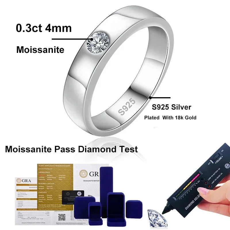 NeeTim 4mm Moissanite Ring for Men 925 Sterling Silver Gemstone Lab Diamond Gold Plated Rings Wedding Engagement Band Jewelry - Brileon