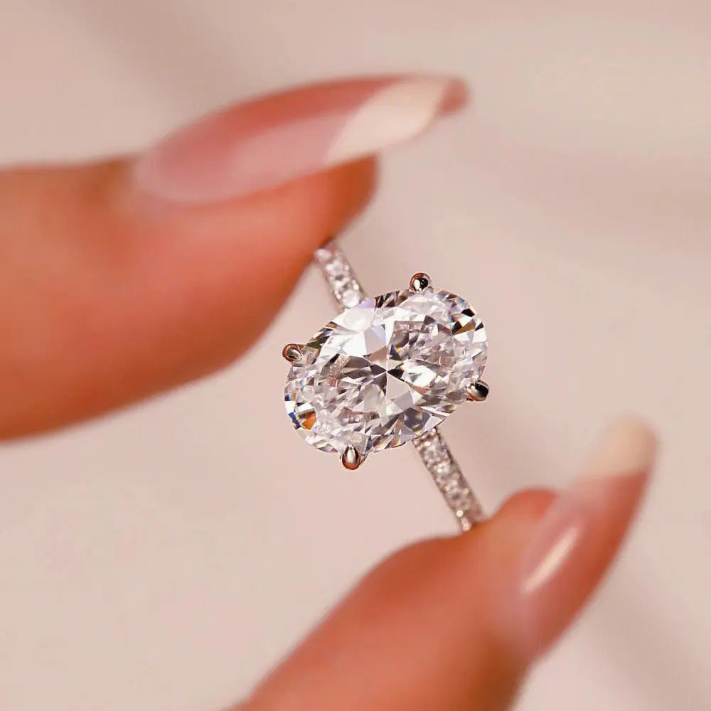Brileon Elegance Oval Moissanite Ring – 18K White Gold Plated S925 - Brileon