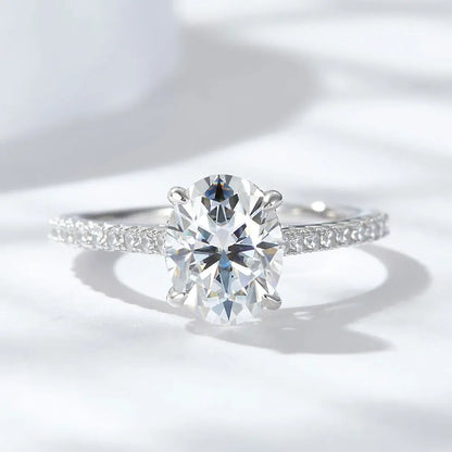 Brileon Elegance Oval Moissanite Ring – 18K White Gold Plated S925 - Brileon